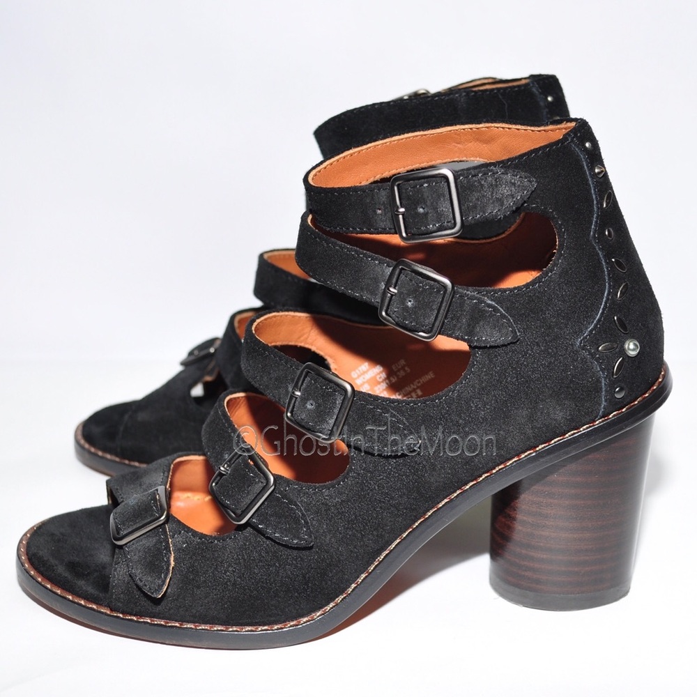 Coach Buckle Bootie Prairie Rivets Open Toe Suede - Picture 6 of 12
